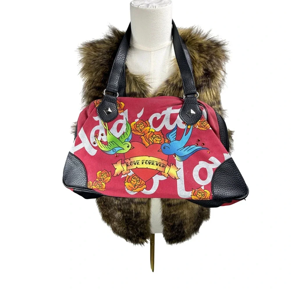 Addicted Tattoo Graphic Bag Love Forever Birds Roses McBling Handbag Y2K purse